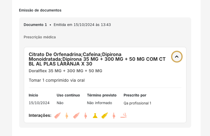 Tela de detalhes da prescrição