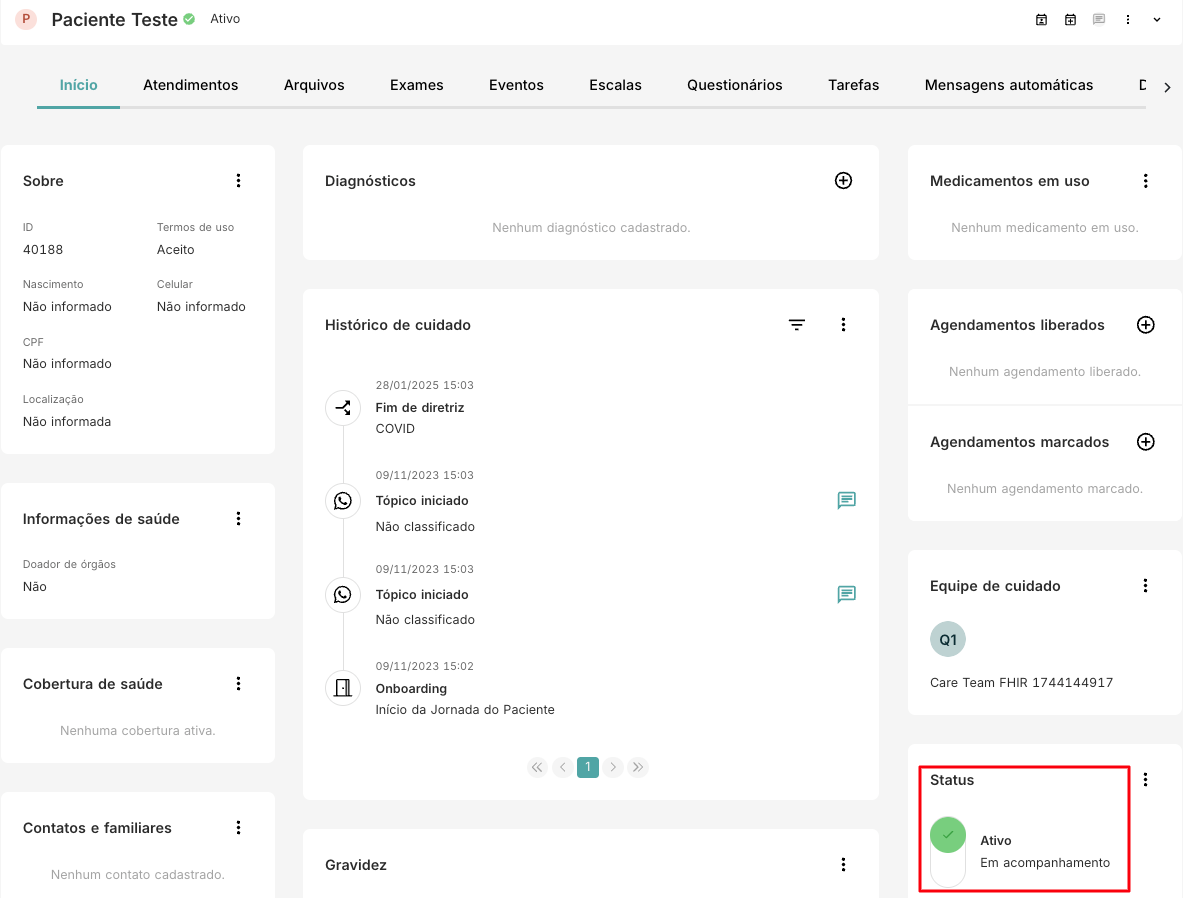 Tela de cadastro de paciente