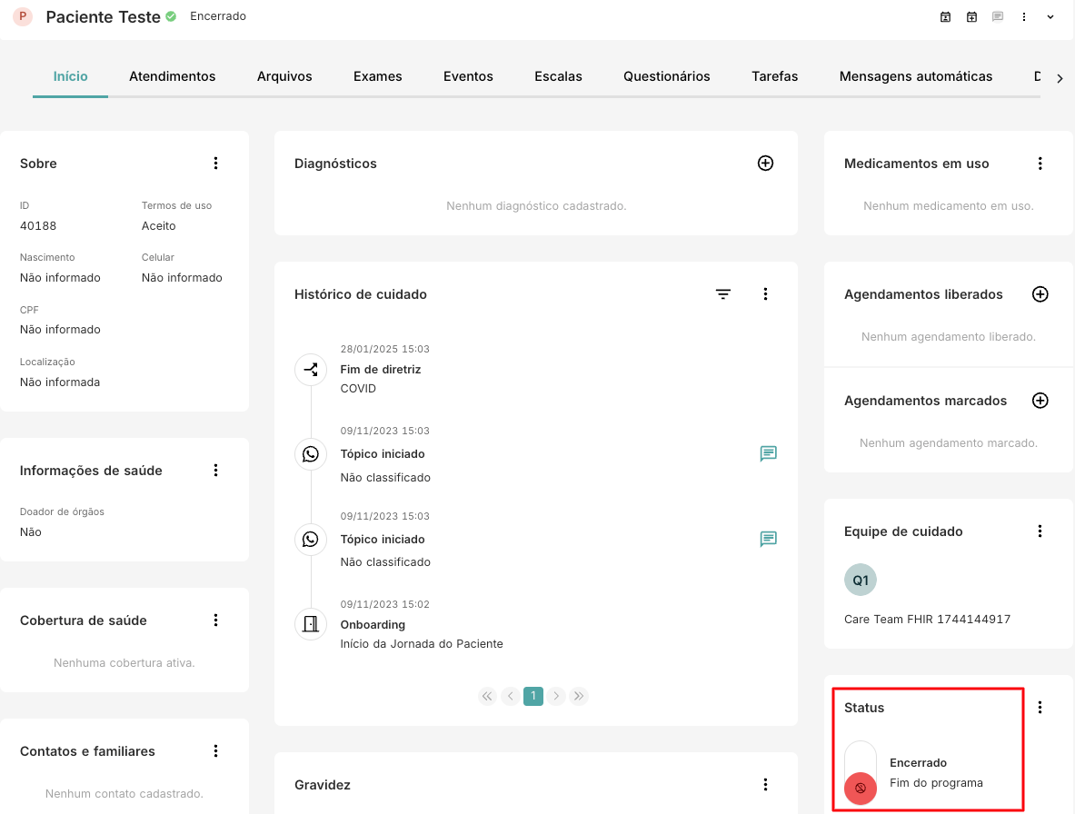 Tela de cadastro de paciente